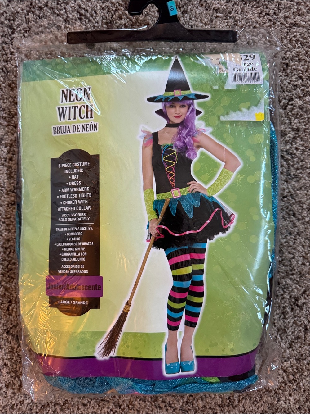 Kids Neon Witch Costume - Black & Neon Multicolor, Size Junior Large US 11-13